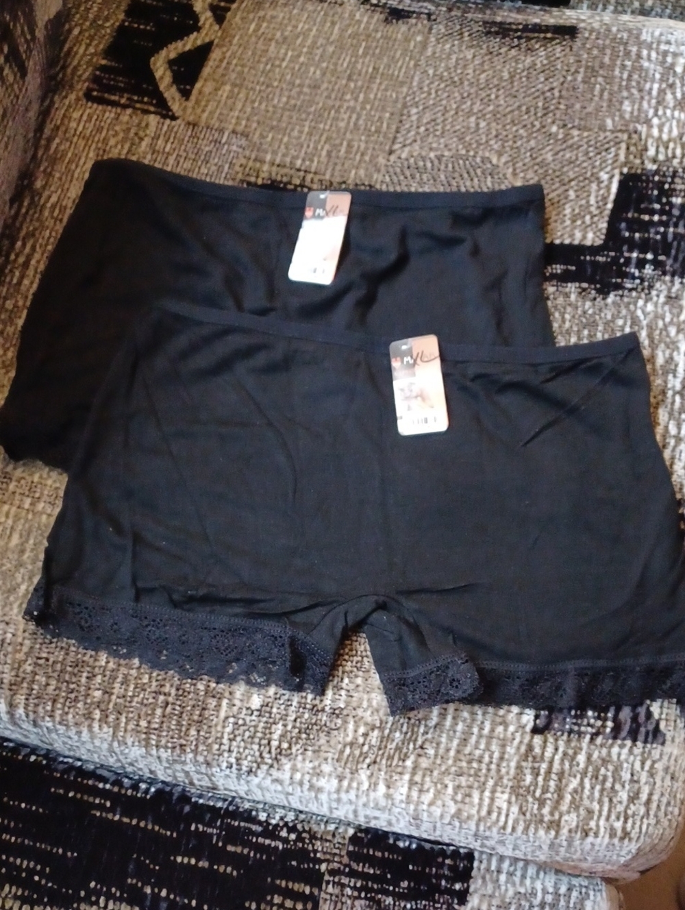 $4 Add-on New Black Lace Trim Boyshort-Style Panties - Size XL